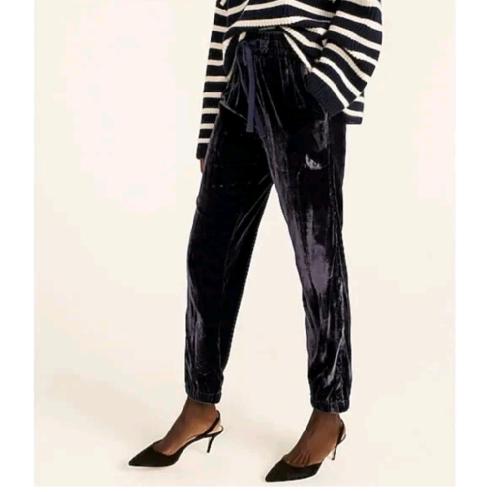 J. Crew Velvet Baggy Jogger Pants, 6, Black Crushed Velour Cozy Drawstring Loose